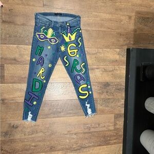 Women's Mardi Gras Themed Painted Jeans